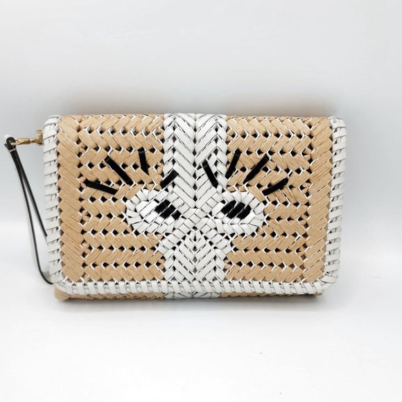 Anya Hindmarch Handbags - Anya Hindmarch NEESON WOVEN LEATHER AND STRAW CLUTCH